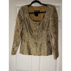 Escada Couture Vintage Blazer Gold White Ornate Floral Pattern Decor Beading 36